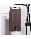 Kobiety z powrotem rozcięcie Bodycon elegancka spódnica ołówkowa Midi jesień zima z dzianiny w stylu casual spódnica spódnice z 