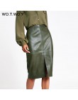 WOTWOY jesienne biuro Lady Faux Leather Women spódnica 2020 formalne wysokiej talii Midi spódnica ołówkowa do kolan z tylnym roz