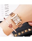 Twórczy prostokąt panie oglądać 2019 moda Casual Luxury Rose złoty zegarek z brylantami kobiety zegarki stalowa siatka magnetycz