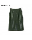 WOTWOY jesienne biuro Lady Faux Leather Women spódnica 2020 formalne wysokiej talii Midi spódnica ołówkowa do kolan z tylnym roz