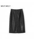 WOTWOY jesienne biuro Lady Faux Leather Women spódnica 2020 formalne wysokiej talii Midi spódnica ołówkowa do kolan z tylnym roz
