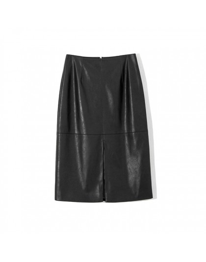 WOTWOY jesienne biuro Lady Faux Leather Women spódnica 2020 formalne wysokiej talii Midi spódnica ołówkowa do kolan z tylnym roz