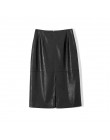 WOTWOY jesienne biuro Lady Faux Leather Women spódnica 2020 formalne wysokiej talii Midi spódnica ołówkowa do kolan z tylnym roz