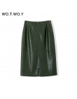 WOTWOY jesienne biuro Lady Faux Leather Women spódnica 2020 formalne wysokiej talii Midi spódnica ołówkowa do kolan z tylnym roz