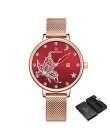 NAVIFORCE zegarki damskie luksusowe marki reloj zegarek z motylami moda panie kwarcowe siatki ze stali nierdzewnej wodoodporny p