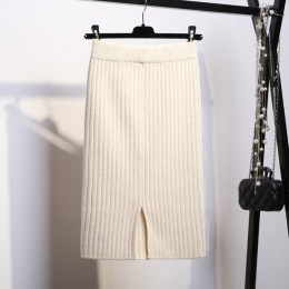 Kobiety z powrotem rozcięcie Bodycon elegancka spódnica ołówkowa Midi jesień zima z dzianiny w stylu casual spódnica spódnice z 