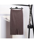 Kobiety z powrotem rozcięcie Bodycon elegancka spódnica ołówkowa Midi jesień zima z dzianiny w stylu casual spódnica spódnice z 