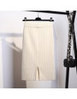 Kobiety z powrotem rozcięcie Bodycon elegancka spódnica ołówkowa Midi jesień zima z dzianiny w stylu casual spódnica spódnice z 