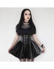 SUCHCUTE spódnice damskie Gothic Harajuku bandaż Faux Leather koreański moda czarne spódnice plisowane mini 2019 Summer Party Pu