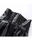 SUCHCUTE spódnice damskie Gothic Harajuku bandaż Faux Leather koreański moda czarne spódnice plisowane mini 2019 Summer Party Pu