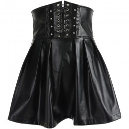 SUCHCUTE spódnice damskie Gothic Harajuku bandaż Faux Leather koreański moda czarne spódnice plisowane mini 2019 Summer Party Pu