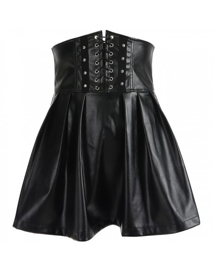 SUCHCUTE spódnice damskie Gothic Harajuku bandaż Faux Leather koreański moda czarne spódnice plisowane mini 2019 Summer Party Pu