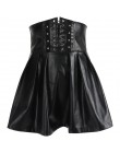 SUCHCUTE spódnice damskie Gothic Harajuku bandaż Faux Leather koreański moda czarne spódnice plisowane mini 2019 Summer Party Pu