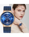 Relogio Feminino 2020LIGE Damski Zegarek niebieski moda Zegarek kobiety Mesh wodoodporny zegar Slim Damski Zegarek kwarcowy Zega