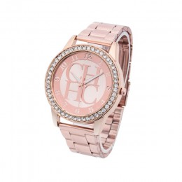 Moda genewa Casual kryształ Rhinestone zegarki luksusowe marki panie zegarki kobiety stalowo-złoty zegarek kwarcowy Relogio Femi
