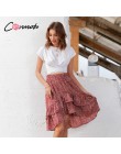 Conmoto 2019 wysokiej talii falbany plaża kobiety spódnice Polka Dot Feminino letnie spódnice Ruffles asymetryczna elegancka spó