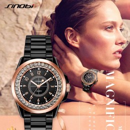 SINOBI moda kobiety diamenty zegarki sztuczna ceramika Watchband Top luksusowa sukienka markowa panie genewa kwarcowy zegar 2019