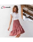 Conmoto 2019 wysokiej talii falbany plaża kobiety spódnice Polka Dot Feminino letnie spódnice Ruffles asymetryczna elegancka spó