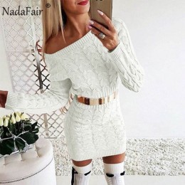 Nadafair dzianinowy ciepły sweter sukienka kobiety Vestidos różowy czarny Bodycon Mini długi rękaw biały jesień zima sukienka ko