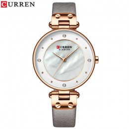 CURREN proste dżetów uroczy zegarek dla kobiet kwarcowe zegarki skórzany pasek zegar kobieta sukienka na rękę zegarek damski