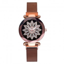 Luksusowe różowe złoto kobiety Mesh klamra magnetyczna zegarki Hot moda kwiaty eleganckie zegarki damskie kobieta magnetyczny ze