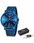 Relogio Feminino 2020LIGE Damski Zegarek niebieski moda Zegarek kobiety Mesh wodoodporny zegar Slim Damski Zegarek kwarcowy Zega