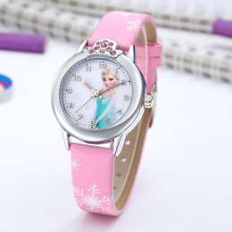 Elsa Watch Girls Elsa Princess zegarki dla dzieci skórzany pasek śliczne dzieci Cartoon zegarki na rękę prezenty dla dzieci dzie