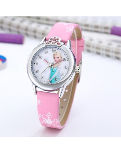 Elsa Watch Girls Elsa Princess zegarki dla dzieci skórzany pasek śliczne dzieci Cartoon zegarki na rękę prezenty dla dzieci dzie