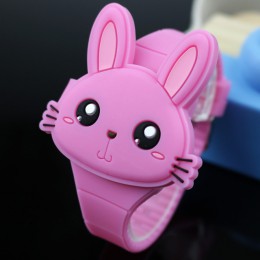 Piękny królik kreskówka dzieci zegarki odwróć gumowy elektroniczny zegarek dla dzieci dla chłopca uczeń dziewczyny zegar Reloj I