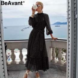 BeAvant Polka dot czerwona jesienno-zimowa sukienka kobiety elegancki rękaw kloszowy długie sukienki imprezowe wzburzyć o-neck c