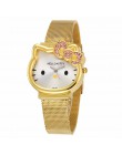 Kot kwarcowy zegarek Hello Kitty kobiety luksusowe moda Lady dziewczyna 2018 nowe srebrne siatki pasek stalowy śliczny zegarek k