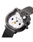 Kot kwarcowy zegarek Hello Kitty kobiety luksusowe moda Lady dziewczyna 2018 nowe srebrne siatki pasek stalowy śliczny zegarek k