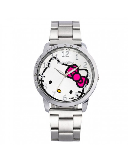 Hello Kitty dziecięcy zegarek Rhinestone Cartoon Hodinky luksusowe Rhinestone ze stali nierdzewnej stalowa klamra proste dziecko