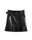 Stylowa elegancka spódniczka mini ze skóry pu z paskiem Za modne damskie spódnice z wysokim stanem plisowane spódnice casualowe 