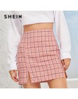 SHEIN Plaid rozcięcia po bokach Bodycon Mini spódnica kobiet dna 2019 jesień Streetwear Casual Line podstawowe panie płaszcza sp