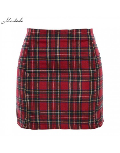 Macheda damska spódnica na co dzień Plaid Slim wysokiej talii plecak na zamek Hip moda damska Mini spódnica ołówkowa 2019 wiosna