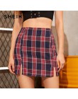 SHEIN Plaid rozcięcia po bokach Bodycon Mini spódnica kobiet dna 2019 jesień Streetwear Casual Line podstawowe panie płaszcza sp