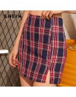 SHEIN Plaid rozcięcia po bokach Bodycon Mini spódnica kobiet dna 2019 jesień Streetwear Casual Line podstawowe panie płaszcza sp