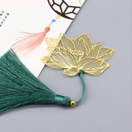 Vintage chiński styl złoty metal z dziurką lotos Tassel zakładka papeteria książka Folder biuro szkoła wykwintne szkolne