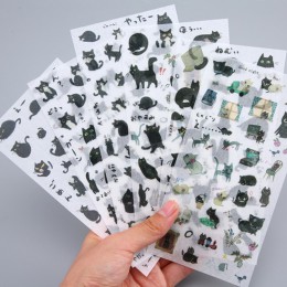 6 arkuszy/paczka czarny kot dekoracyjne naklejki papiernicze Scrapbooking Diy pamiętnik Album Stick label