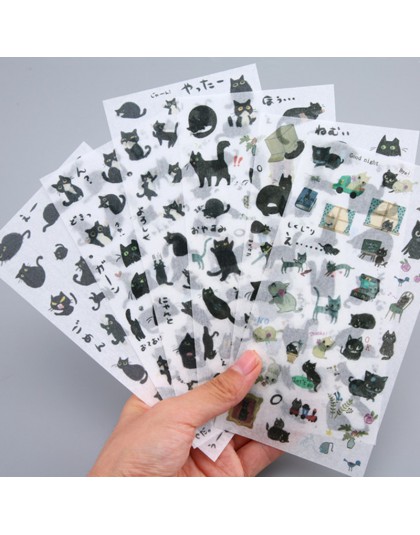 6 arkuszy/paczka czarny kot dekoracyjne naklejki papiernicze Scrapbooking Diy pamiętnik Album Stick label