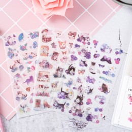 6 arkuszy śliczne naklejki z kotami Kawaii Cartoon papiernicze papier samoprzylepny samoprzylepna naklejka dla dzieci DIY Scrapb