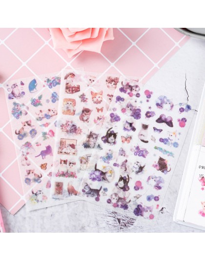 6 arkuszy śliczne naklejki z kotami Kawaii Cartoon papiernicze papier samoprzylepny samoprzylepna naklejka dla dzieci DIY Scrapb