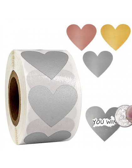 300 sztuk kształt serca srebrny złoty Scratch Off naklejki miłość Scratch Off etykiety naklejki na imprezę aktywność sprzyja pap