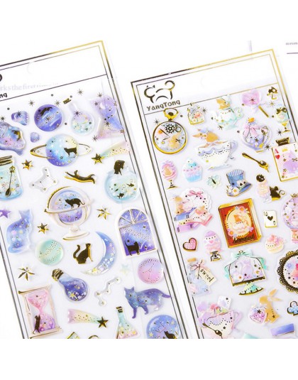 Słodki kociak planeta naklejki Kawaii naklejki kryształowe akrylowe naklejki dekoracyjne dzieci DIY pamiętnik Scrapbooking biuro