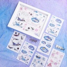 6 arkuszy Cute Cartoon naklejki Kawaii wieloryb piśmienne naklejki klej do papieru naklejki dla dzieci DIY Scrapbooking albumy d