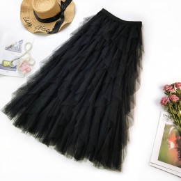 2019 lato kobiety Boho długa spódnica wysokiej talii Ruffles kobiety spódnice plażowe różowy Jupe Femme spódnica z tiulu Saia Mi