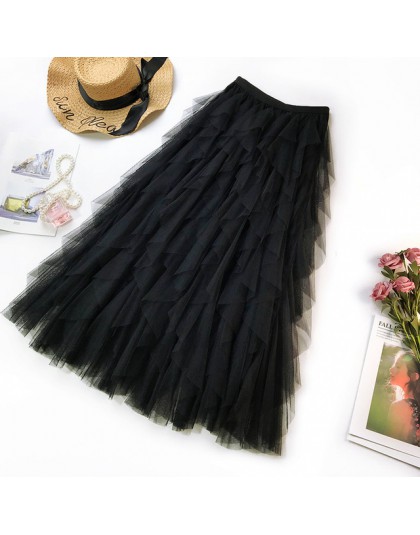 2019 lato kobiety Boho długa spódnica wysokiej talii Ruffles kobiety spódnice plażowe różowy Jupe Femme spódnica z tiulu Saia Mi