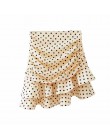 Stylowa elegancka Polka nadruk w kropki Ruched asymetryczna Mini spódniczka Za 2019 moda damska spódnice casualowe w stylu Stree