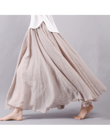 Sherhure 2020 kobiety bawełna lniana długie spódnice w pasie plisowana maxi spódnice plaża Boho Vintage letnie spódnice Faldas S